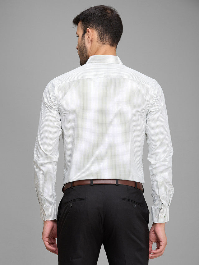 Park Avenue Men White Checkered Slim Fit Polyester Blend Formal Shirt