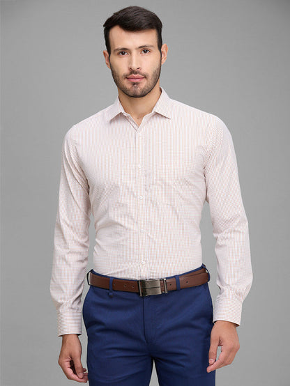 Park Avenue Men Yellow Checkered Slim Fit Full Sleeve Semi Cut Away Collar Shirt