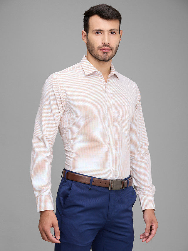 Park Avenue Men Yellow Checkered Slim Fit Full Sleeve Semi Cut Away Collar Shirt