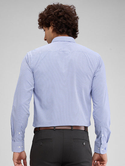Park Avenue Blue Checks Slim Fit Full Sleeve Cotton Blend Shirt