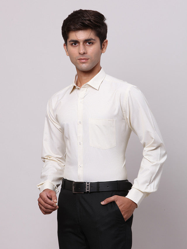 Park Avenue Yellow Structure Slim Fit Cotton Blend Formal Shirt