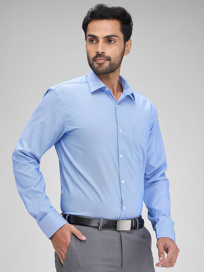 Park Avenue Blue Structure Slim Fit Full Sleeve Cotton Blend Shirt