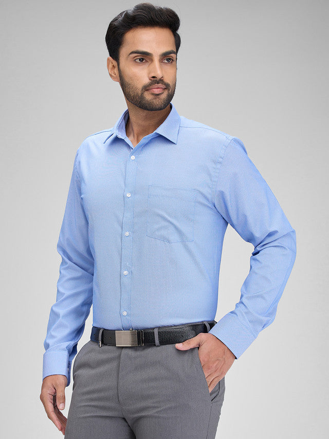 Park Avenue Blue Structure Slim Fit Full Sleeve Cotton Blend Shirt