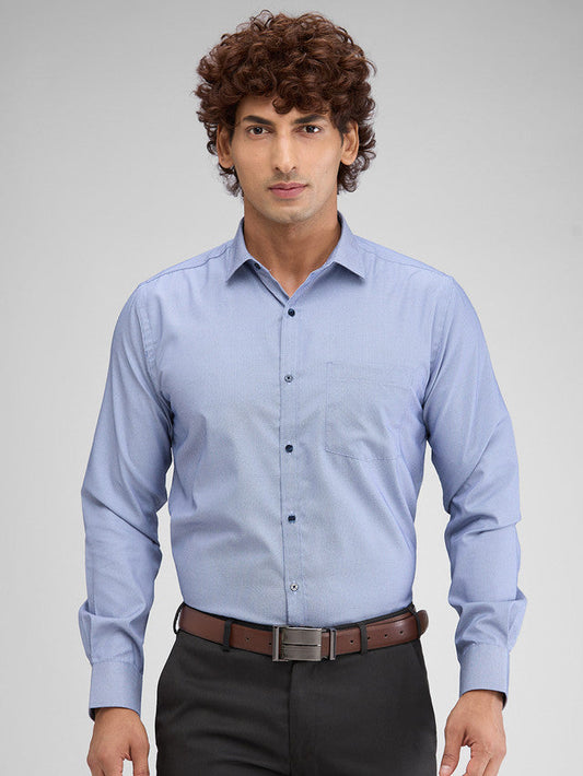 Park Avenue Blue Structure Slim Fit Full Sleeve Cotton Blend Shirt