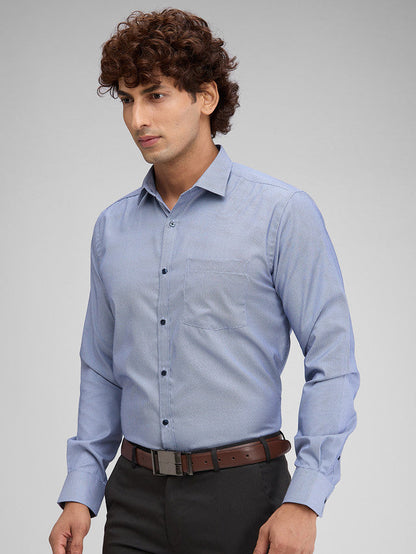 Park Avenue Blue Structure Slim Fit Full Sleeve Cotton Blend Shirt