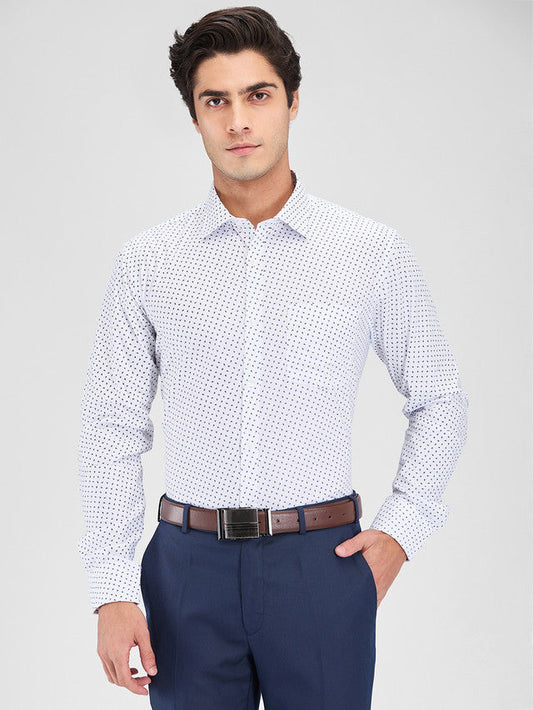 Park Avenue White Printed Slim Fit Cotton Blend Formal Shirt