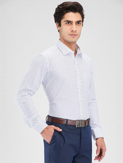 Park Avenue White Printed Slim Fit Cotton Blend Formal Shirt