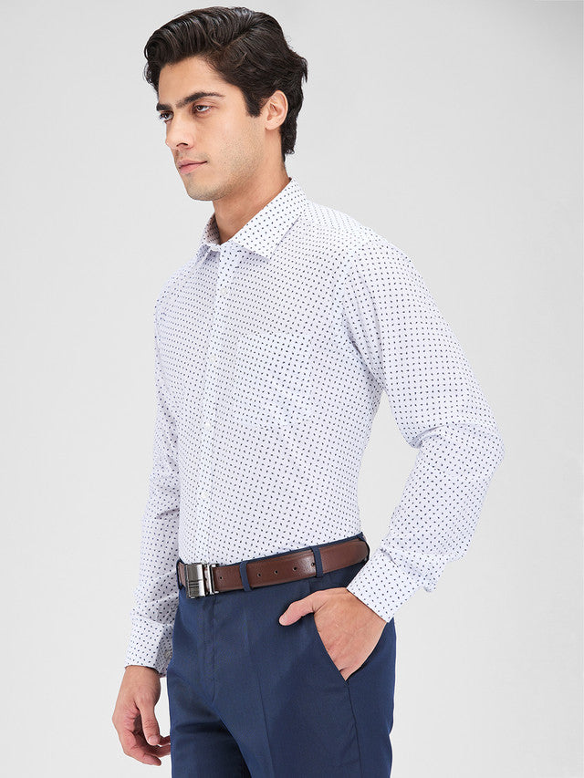 Park Avenue White Printed Slim Fit Cotton Blend Formal Shirt