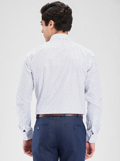 Park Avenue White Printed Slim Fit Cotton Blend Formal Shirt