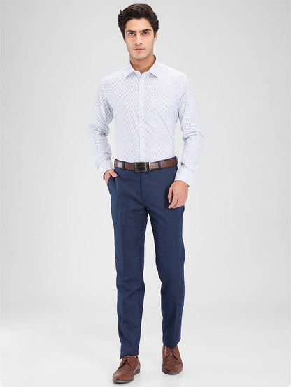 Park Avenue White Printed Slim Fit Cotton Blend Formal Shirt