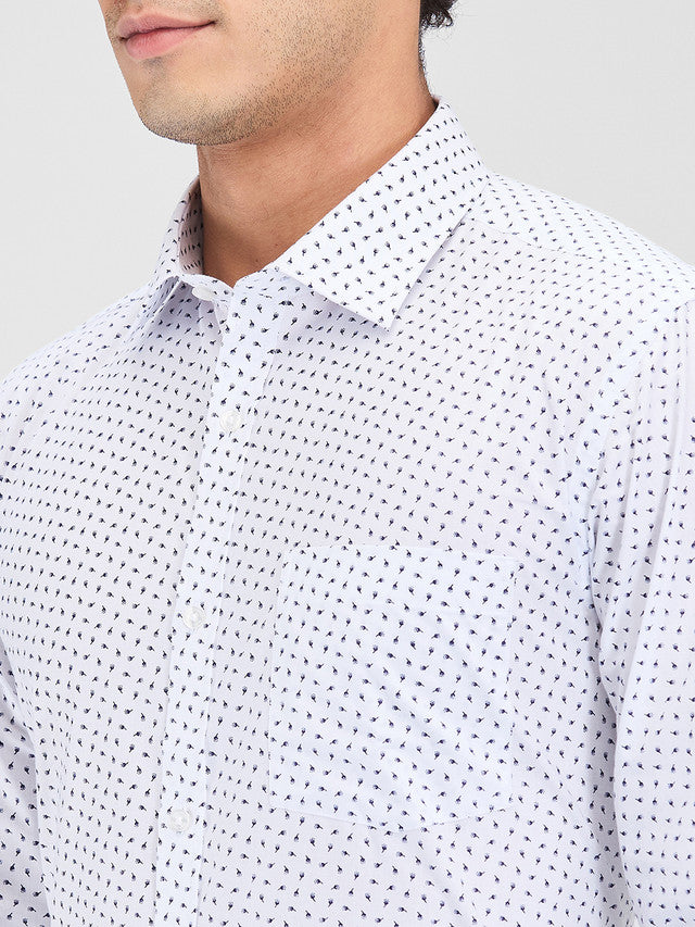 Park Avenue White Printed Slim Fit Cotton Blend Formal Shirt