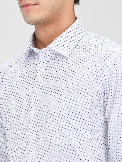 Park Avenue White Printed Slim Fit Cotton Blend Formal Shirt