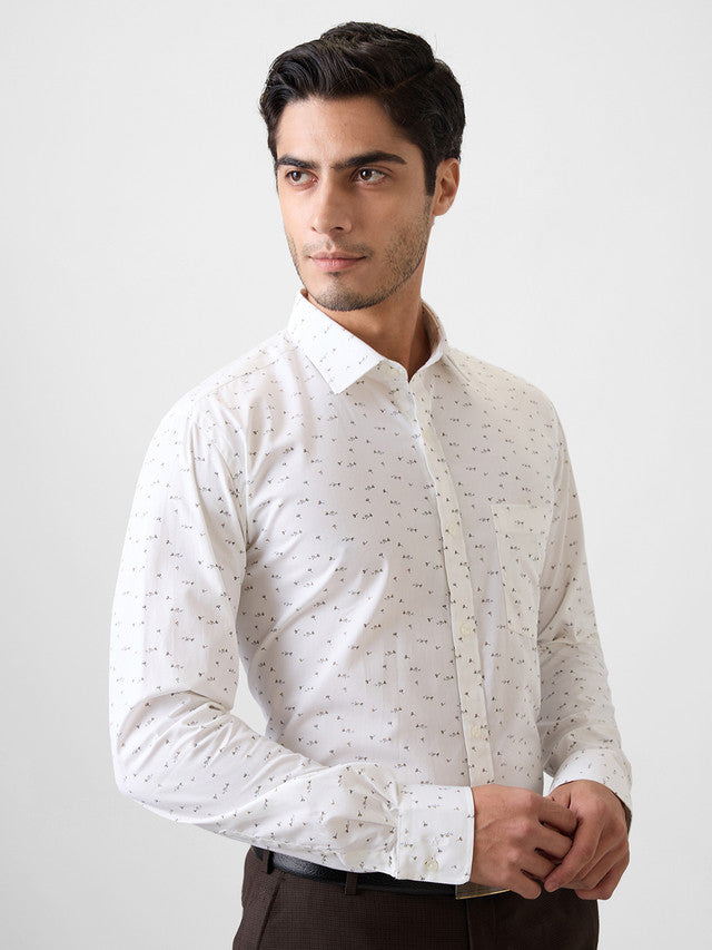 Park Avenue Men White Print Slim Fit Cotton Formal Shirt