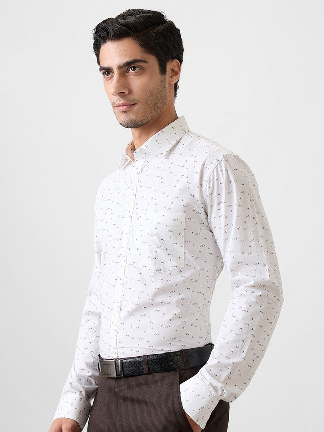 Park Avenue Men White Print Slim Fit Cotton Formal Shirt