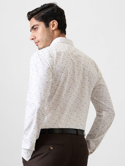 Park Avenue Men White Print Slim Fit Cotton Formal Shirt