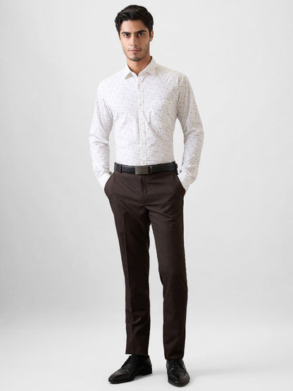 Park Avenue Men White Print Slim Fit Cotton Formal Shirt