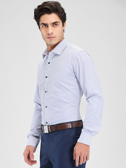 Park Avenue Blue Stripe Slim Fit Cotton Blend Formal Shirt