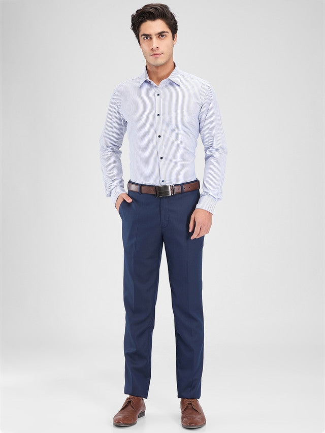 Park Avenue Blue Stripe Slim Fit Cotton Blend Formal Shirt