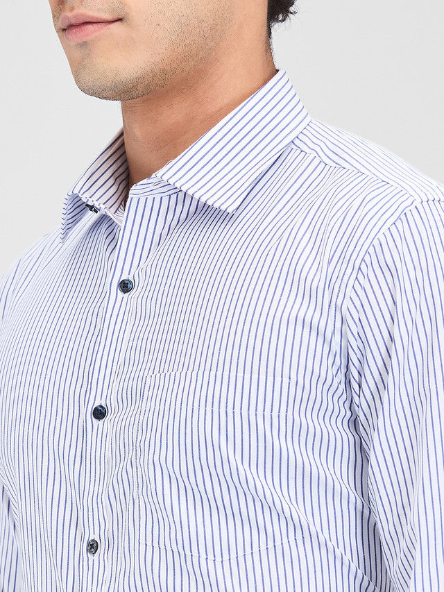 Park Avenue Blue Stripe Slim Fit Cotton Blend Formal Shirt