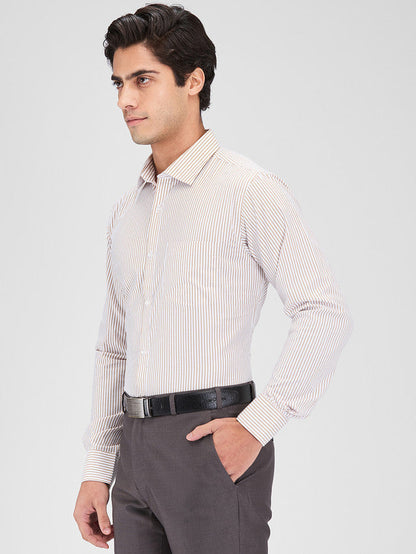 Park Avenue Brown Stripe Slim Fit Cotton Blend Formal Shirt