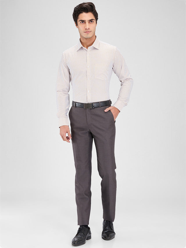 Park Avenue Brown Stripe Slim Fit Cotton Blend Formal Shirt