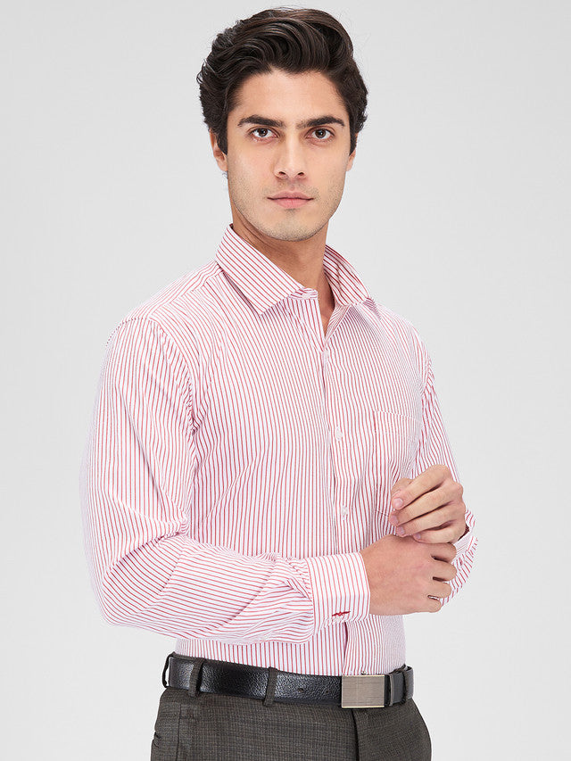 Park Avenue Red Stripe Slim Fit Cotton Blend Formal Shirt