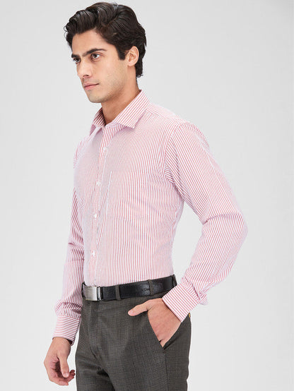 Park Avenue Red Stripe Slim Fit Cotton Blend Formal Shirt