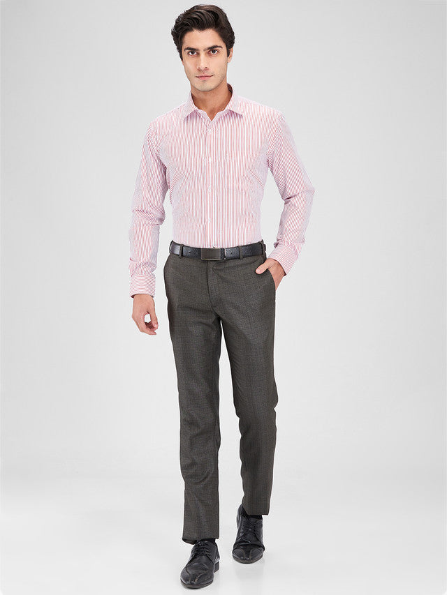 Park Avenue Red Stripe Slim Fit Cotton Blend Formal Shirt