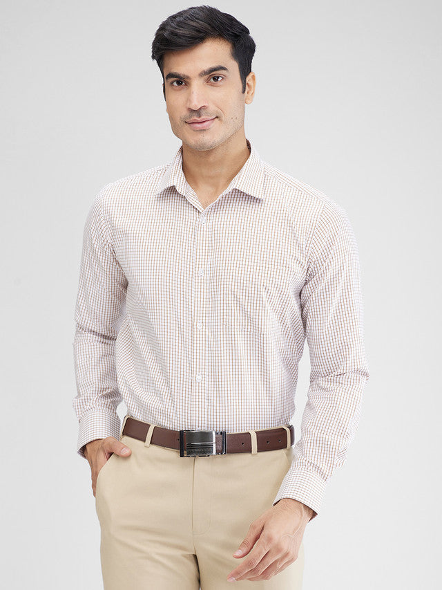 Park Avenue Khaki Checks Slim Fit Full Sleeve Cotton Blend Shirt