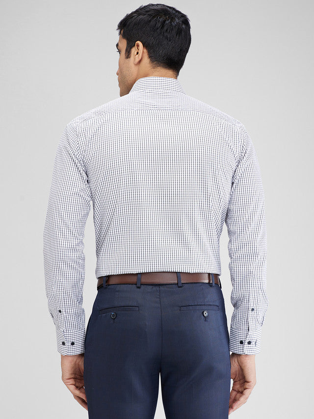Park Avenue White Checks Slim Fit Full Sleeve Cotton Blend Shirt