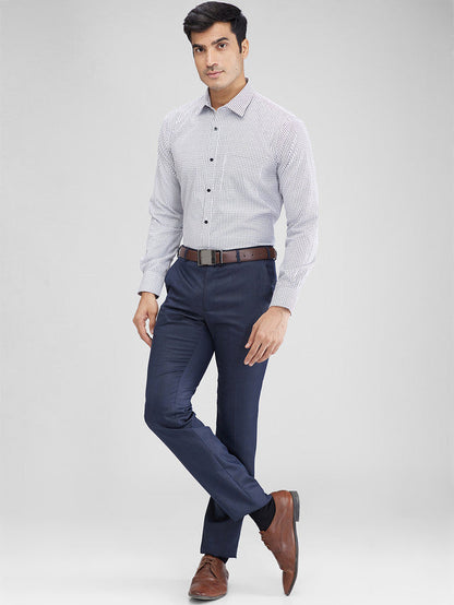 Park Avenue White Checks Slim Fit Full Sleeve Cotton Blend Shirt