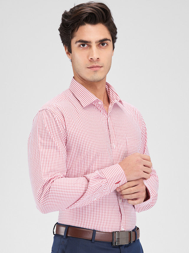 Park Avenue Red Checks Slim Fit Cotton Blend Formal Shirt