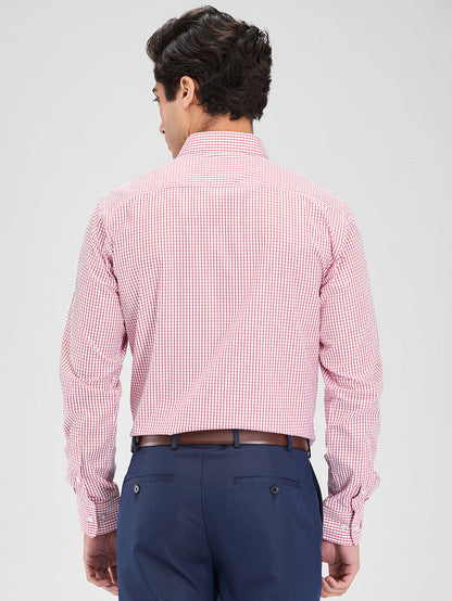 Park Avenue Red Checks Slim Fit Cotton Blend Formal Shirt