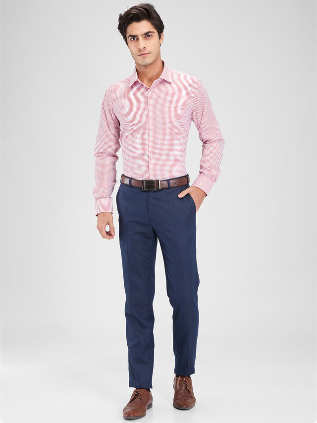 Park Avenue Red Checks Slim Fit Cotton Blend Formal Shirt