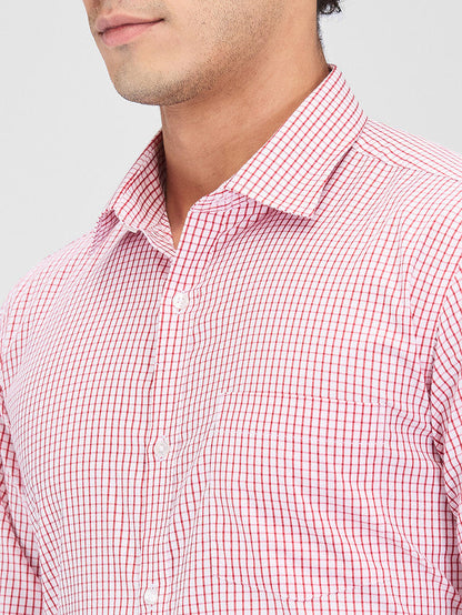 Park Avenue Red Checks Slim Fit Cotton Blend Formal Shirt