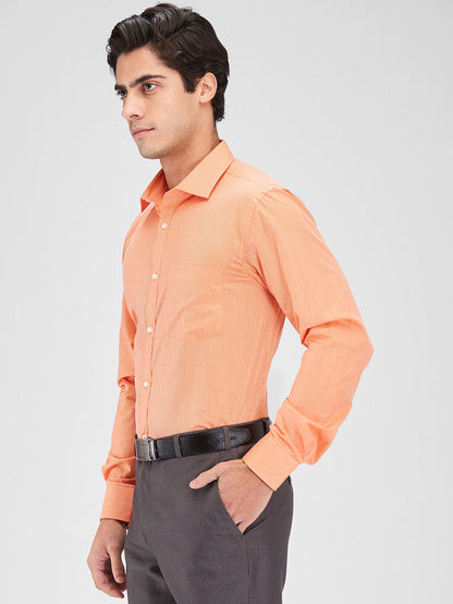 Park Avenue Orange Stripe Slim Fit Cotton Blend Formal Shirt