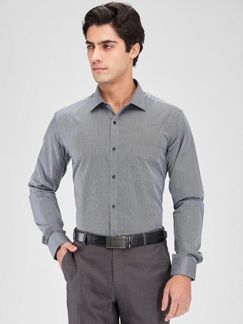 Park Avenue Men Grey Stripe Slim Fit Cotton Blend Shirt