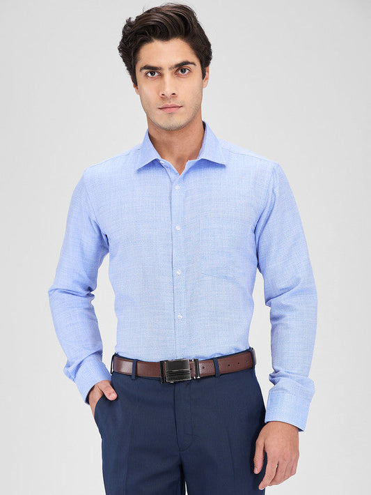 Park Avenue Blue Structure Slim Fit Cotton Blend Formal Shirt