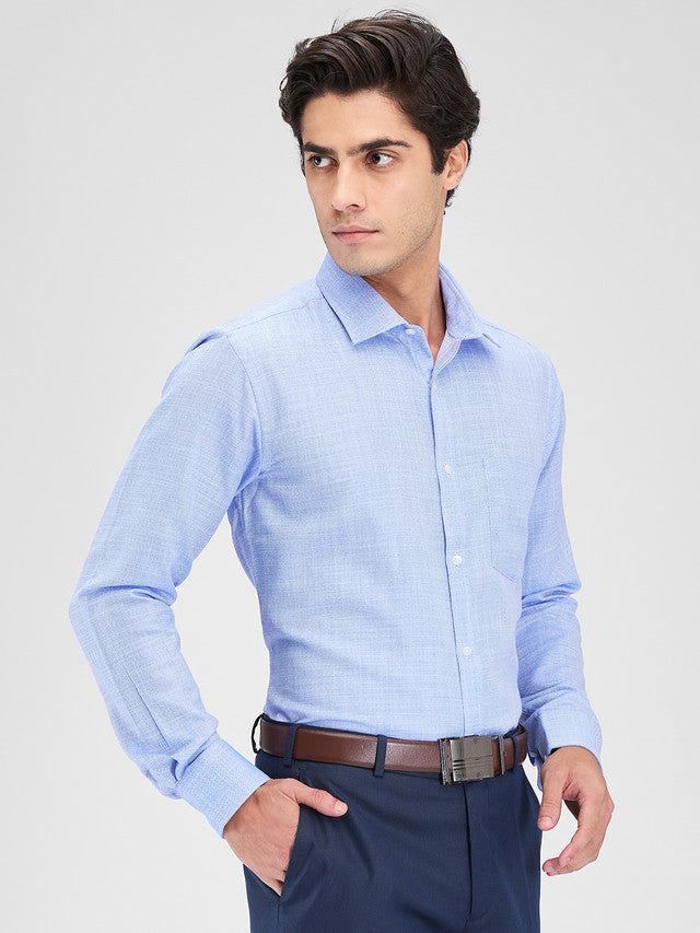 Park Avenue Blue Structure Slim Fit Cotton Blend Formal Shirt