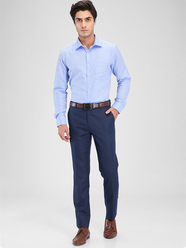 Park Avenue Blue Structure Slim Fit Cotton Blend Formal Shirt