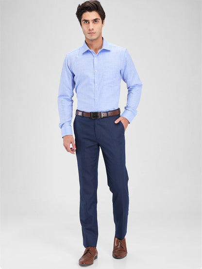 Park Avenue Blue Structure Slim Fit Cotton Blend Formal Shirt