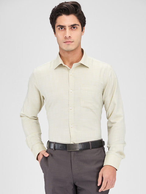 Park Avenue Men Khaki Structure Slim Fit Cotton Blend Shirt