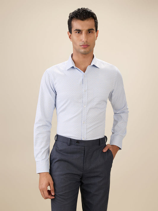 Park Avenue Men Blue Checks Slim Fit Polyester Blend Full Sleeve Formal Shirt