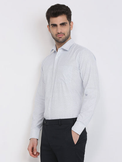 Park Avenue Men Blue Printed Slim Fit Polyester Blend Formal Shirt