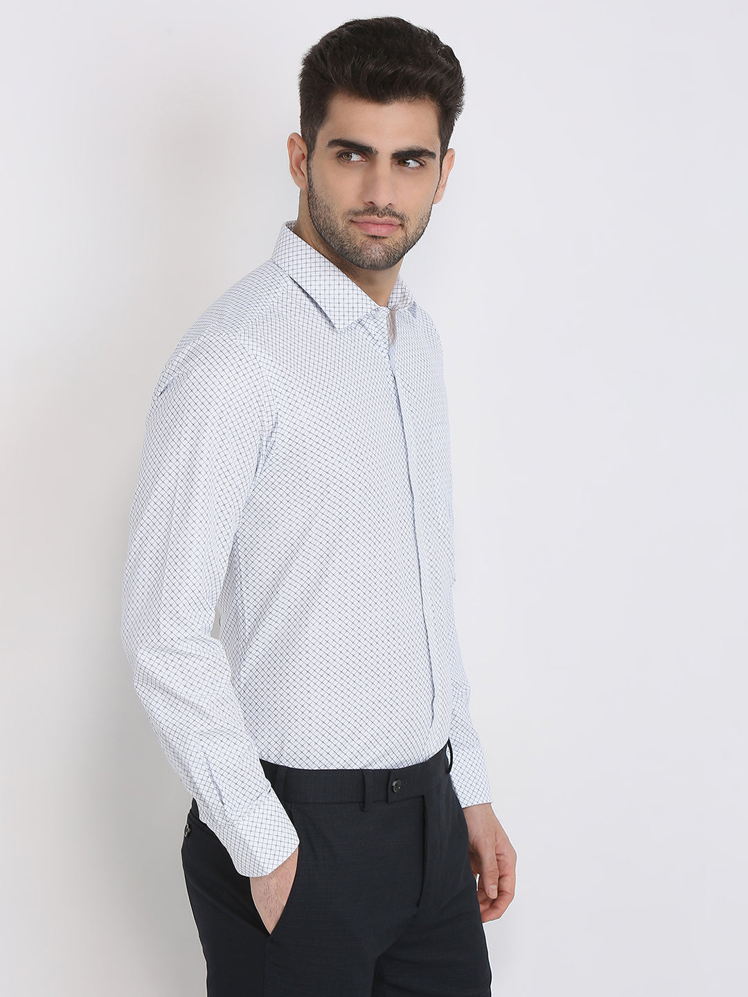 Park Avenue Men Blue Printed Slim Fit Polyester Blend Formal Shirt