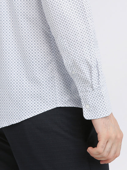 Park Avenue Men Blue Printed Slim Fit Polyester Blend Formal Shirt