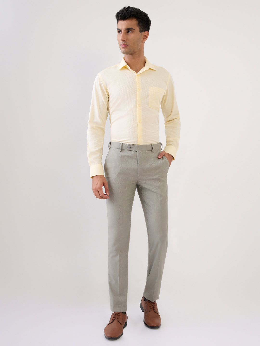 Park Avenue Men Yellow Structure Slim Fit Cotton Full Sleeve Formal Shirt