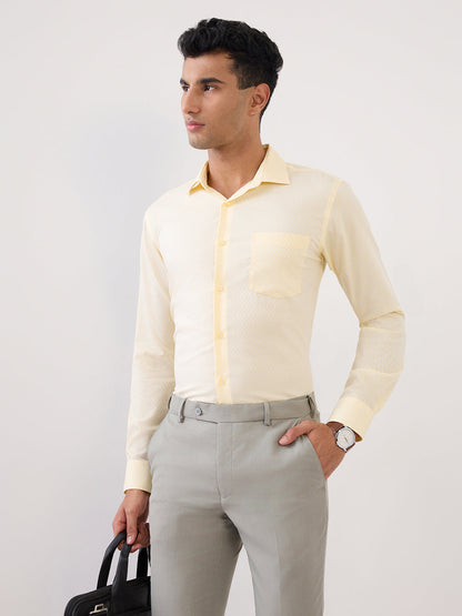Park Avenue Men Yellow Structure Slim Fit Cotton Full Sleeve Formal Shirt