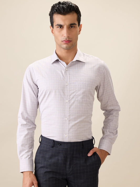 Park Avenue Men Grey Checks Slim Fit Polyester Full Sleeve Formal Shirt