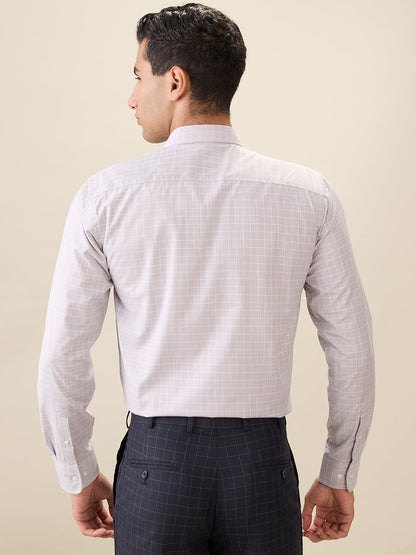 Park Avenue Men Grey Checks Slim Fit Polyester Full Sleeve Formal Shirt